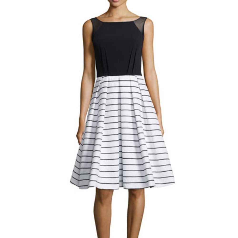 Carmen Marc Valvo Sleeveless Combo Dress, Black/White - size 12
